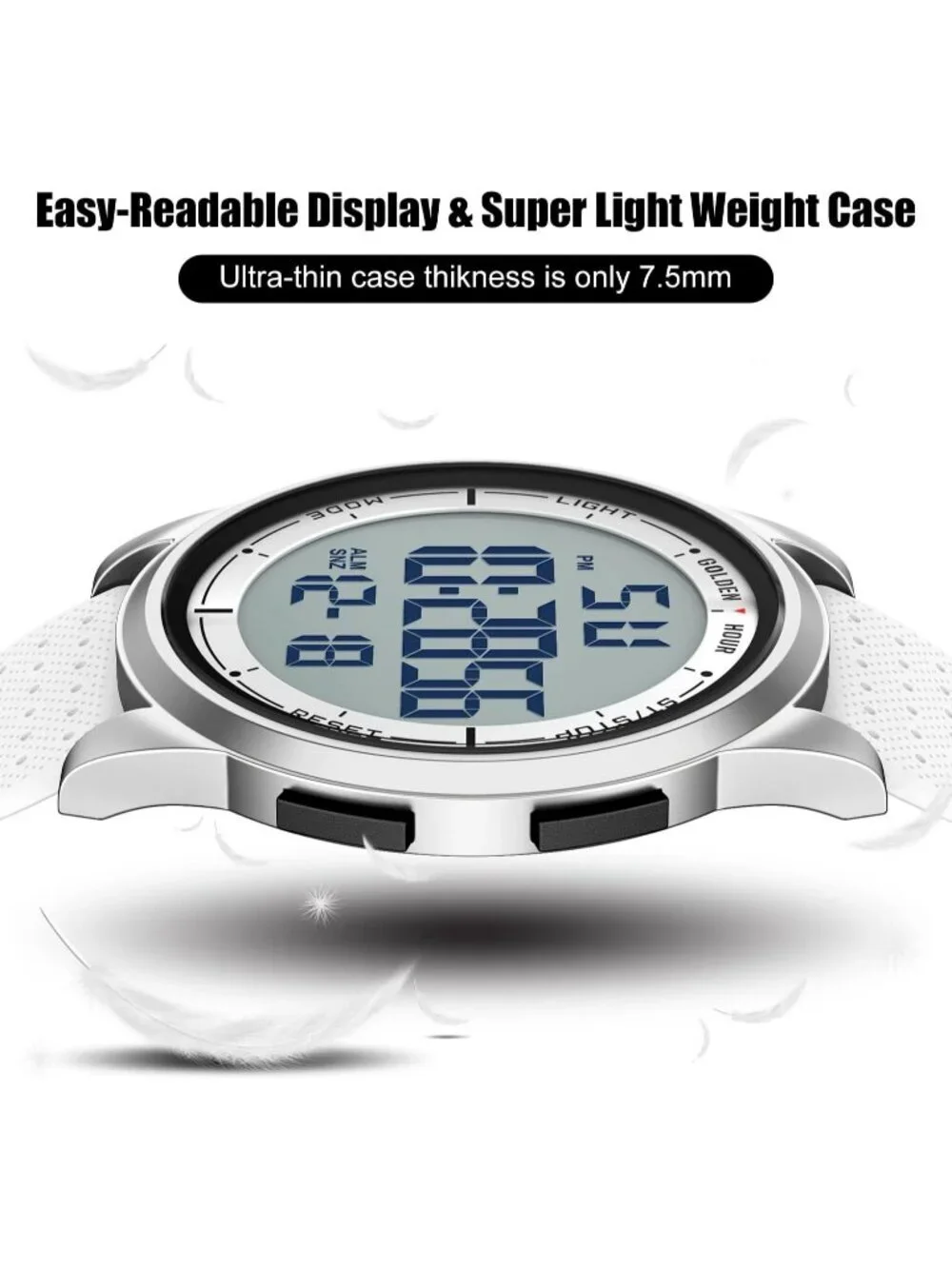 Men's Silver White Rubber Strap Ultra-Thin Minimalist Waterproof Digital Watch